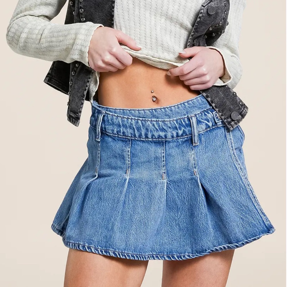 We The Free Blue Denim Mini Skirt